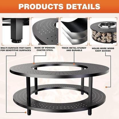 Fire Pit Surround Tabletop for Solo Stove Bonfire 1.0&2.0 and Ranger 1.0&2.0, 41" Fire Pit Surround Tabletop with Wood Storage Shelf, Powder-Coated Steel Surround Tabletop with Extra Space
