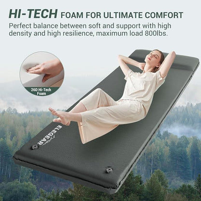Elegear CumbreX™ Self Inflating Sleeping Pad with Pillow 3.15" Memory Foam | Fast Inflating in 20s, Insulated 4-Season R-value 9.5, Ultra-Thick, For Camp/Travel/Car/Tent