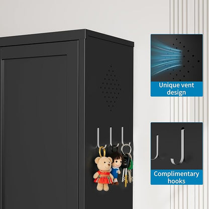 72" H Black Metal Kicthen Pantry Storage Cabinet 6-Tier Cupboard | Storage Cabinet with 5 Adjustable Shelves, Living Room, Garage, Heavy Duty Freestanding Utility Cabinet, Assembly Require
