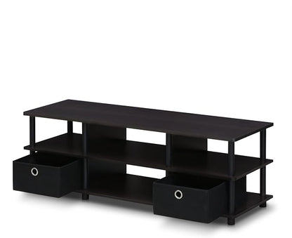 Furinno ECON TV Stand, 3-Tier Open Shelf Entertainment Center, TV Console with Storage Bins, Open Frame for Cable Management, Toolless Assembly, for Living Room, Bedroom, Espresso