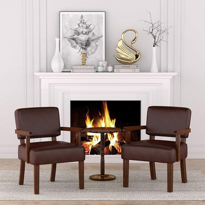 FAGAGA Accent Chairs Set of 2 with Table, PU Leather Living Room Chairs Oversize with Soft Seat and Armrests for Living Room Dinning Room Bedroom Reading Room Waiting Room