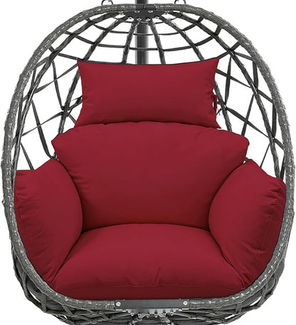 Egg Chair Cushion Replacement, Waterproof Thicken Hanging Egg Swing Chair Cushion for Outdoor Furniture, Wicker Rattan Hammock Basket Cushion with Headrest Pillow 47x31.5x4.7 inch(Red)