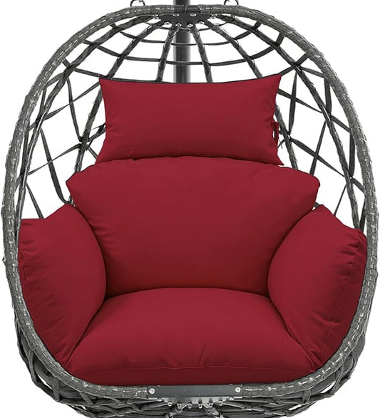 Egg Chair Cushion Replacement, Waterproof Thicken Hanging Egg Swing Chair Cushion for Outdoor Furniture, Wicker Rattan Hammock Basket Cushion with Headrest Pillow 47x31.5x4.7 inch(Red)