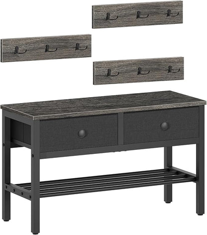 YATINEY Hall Tree with Bench and Shoe Storage, Entryway Bench with Coat Rack, 4-in-1 Coat Rack Shoe Bench, Multifunctional, for Front Door, Hallway, Foyer, Charcoal Grey and Black MT05BC