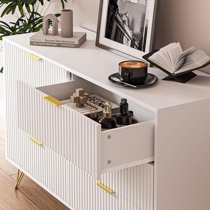 MAISONARIA White Dresser for Bedroom, Modern Dresser with Gold Metal Handles & Chests of Drawers, Wood Chest of Drawers for Bedroom