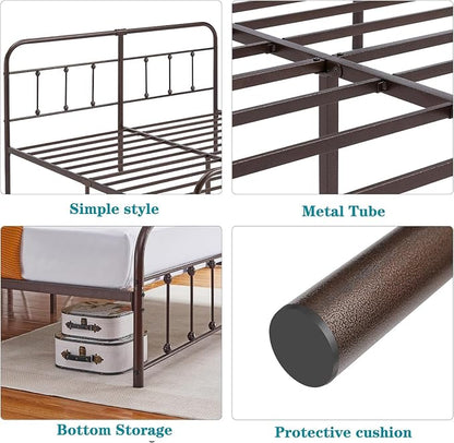 VECELO King Size Victorian Style Metal Bed Frame with Headboard/Mattress Foundation/No Box Spring Needed/Under Bed Storage and Strong Slat Support Purple Bronze