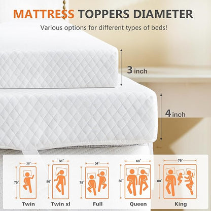 Sweetcrispy Mattress Topper Full with Removable Soft Cover, Memory Foam 4 Inch Thick Gel Infused Cooling Pad for Pressure Relieve for Full Size Bed, Sleeper Sofa, RV, Camper, CertiPUR US Certified