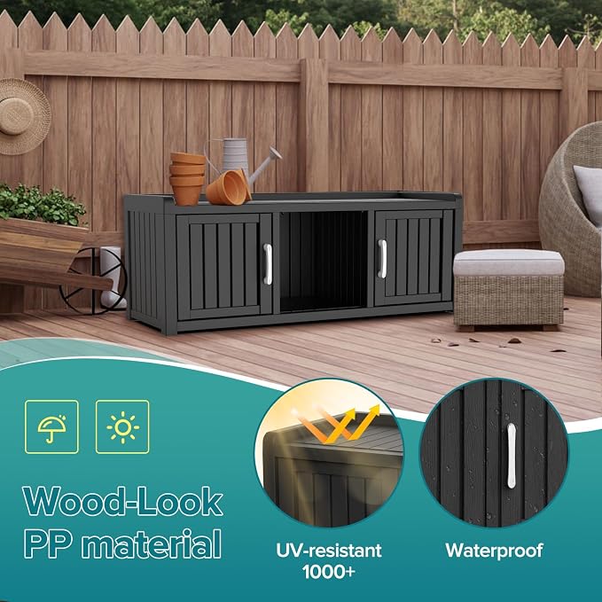 DRATO Outdoor Shoe Storage Cabinet, Waterproof Resin Shoe Storage Bench, Large Shoes Rack Cabinet with 2 Doors for Outdoor Indoor Entryway Hallway Corner Bedroom Porch (Black, 2 Doors)