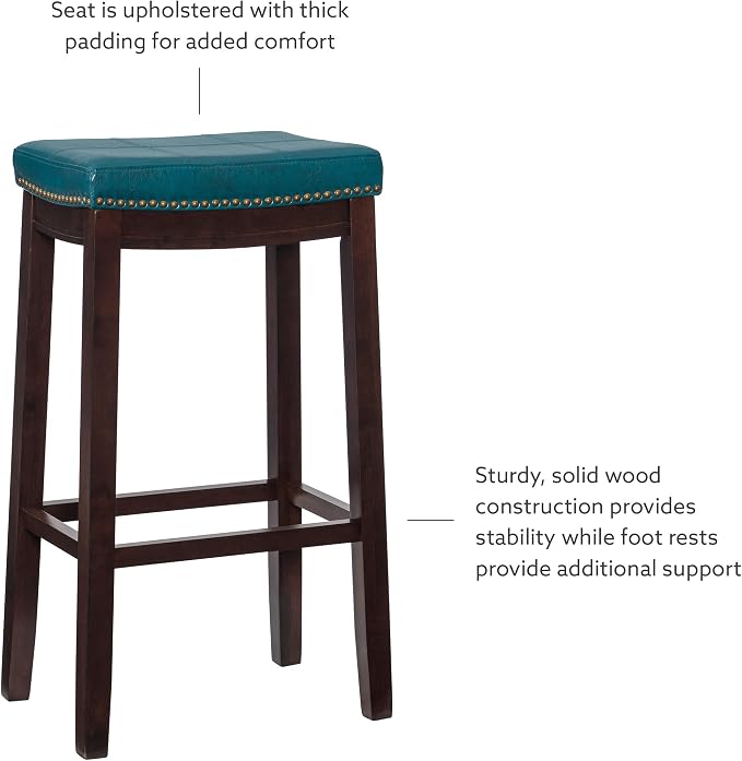 Linon Carson Blue Backless Bar Stool, Brown