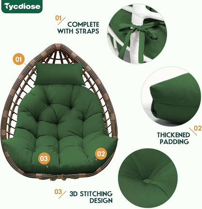 Outdoor Hanging Egg Chair Cushion Replacement, Thicken Egg Chair Cushion Waterproof Basket Eggs Chairs Cushion with Headrest Pillow, U-Shaped Cushions for Hanging Eggs Chairs Swing (Green)