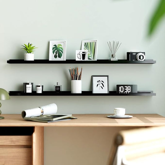 Long Floating Shelves for Wall Decor, Long Wall Mounted Storage Shelf for Bedroom, Living Room, Bathroom, Kitchen, Nursery, Display Picture Ledge Shelf with Lip Set of 2-48 Inches, Black