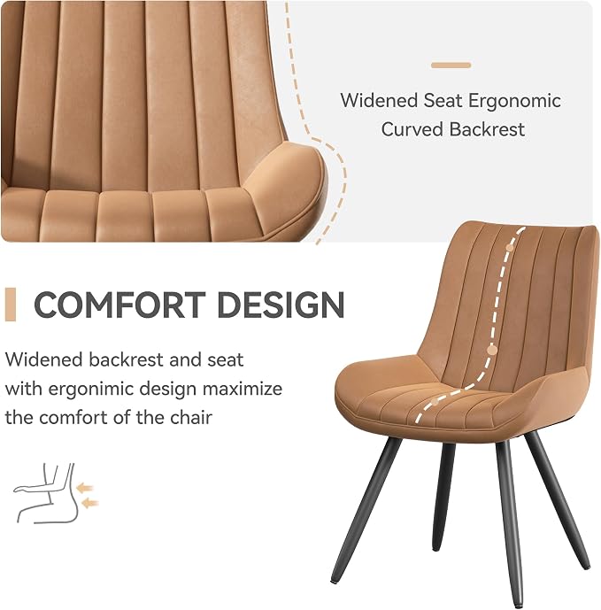 Dining Chairs Set of 2, Mid Century Modern Kitchen Chairs with Soft Cushion, Comfortable Upholstered Fabric Dining Room Chairs for Kitchen, Brown