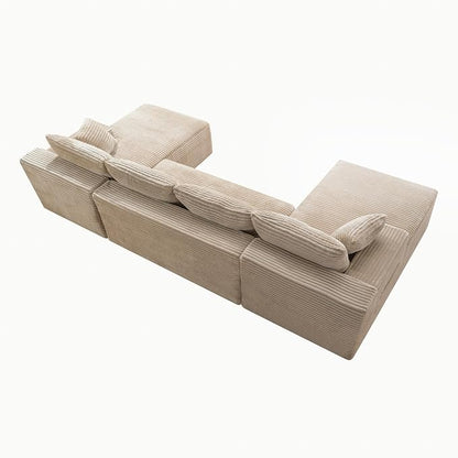 132" Oversized U-Shaped Cloud Sectional Couch Plush Corduroy Boneless Symmetrical Sofa, Front Facing Modular Compressed Boneless Sectional Sofa with Double Chaise Lounges