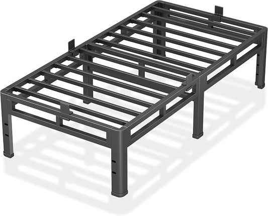 NKZ 12 Inch Twin Size Bed Frame, Metal Bed Frame & Box Spring 2 in 1 Platform with Round Corner Legs, 4000Lbs Heavy Duty Metal Frame, Mattress Slide Stopper, Headboard Hole, Noise-Free, Easy Assembly