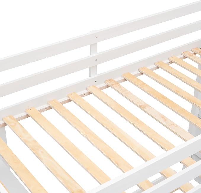 Ball & Cast Twin Over Full Bunk Bed with Safty Guardrail & Storage Stairs,Wood Bedframe W/ 3-Layer Shelves & Drawers,Easy Assembly,Space Saving,Compact Bedroom Furniture Set for Boy Girl Teens,White