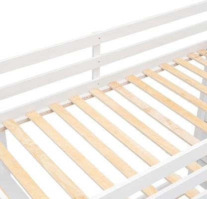 Ball & Cast Twin Over Full Bunk Bed with Safty Guardrail & Storage Stairs,Wood Bedframe W/ 3-Layer Shelves & Drawers,Easy Assembly,Space Saving,Compact Bedroom Furniture Set for Boy Girl Teens,White