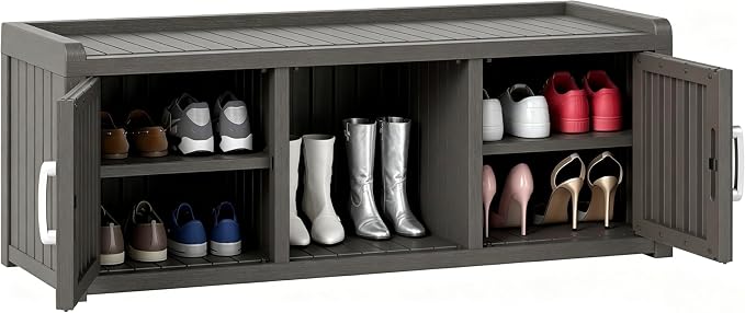 Outdoor Shoe Bench with Waterproof UV-Resistant Indoor Resin Shoe Cabinet Entryway Shoe Cabinet with 2 Doors or Entryway,Living Room,Bedroom,Gray (2 Door)
