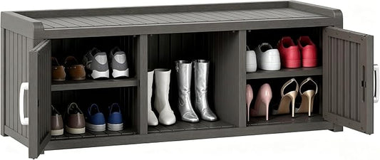 Outdoor Shoe Bench with Waterproof UV-Resistant Indoor Resin Shoe Cabinet Entryway Shoe Cabinet with 2 Doors or Entryway,Living Room,Bedroom,Gray (2 Door)