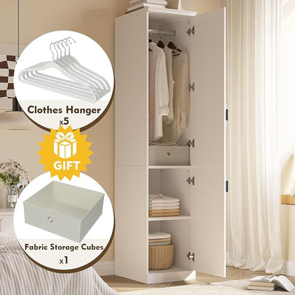 MEISSALIVVE Armoire Wardrobe Closet with 2 Door & Shelves, 74.8" Large Wardrobe Cabinet with Hanging Rod, Freestanding Modern Bedroom Armoire Storage Cabinet, White
