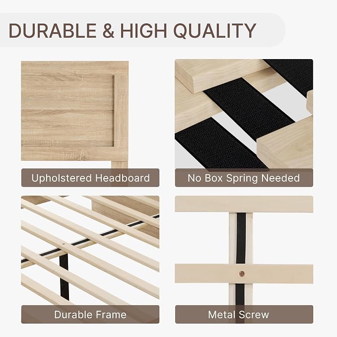 KISLOT Wood Bed Frame, Full Size Wooden Platform Bed Frame with Headboard and Footboard Mattress Foundation Farmhouse Bedroom Furniture No Box Spring Needed