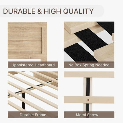 KISLOT Wood Bed Frame, Full Size Wooden Platform Bed Frame with Headboard and Footboard Mattress Foundation Farmhouse Bedroom Furniture No Box Spring Needed
