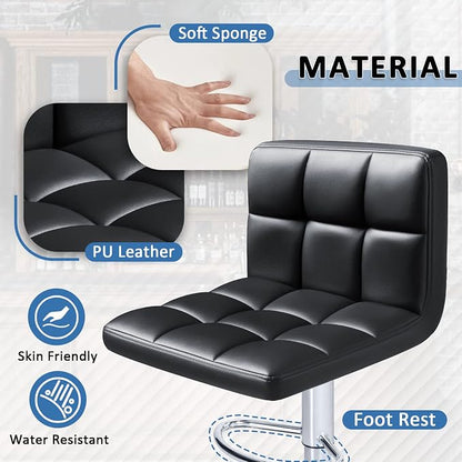Homall Bar Stools Modern PU Leather Adjustable Swivel Barstools, Armless Hydraulic Kitchen Counter Bar Stool Extra Height Square Island Barstool with Back Set of 4 (Leather, Black 4 Pcs)