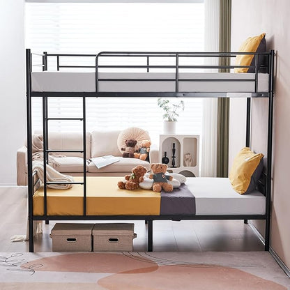 Karl home Metal Bunk Bed Twin Over Twin with Built-in Ladder, Black | Heavy Duty Bunkbeds with Safety Guardrail and Space-Saving Design,Twin Bunk Beds for Kids, Teens & Adults, No Box Spring