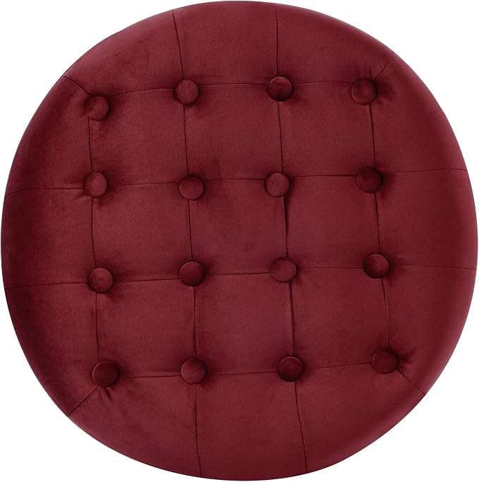 Homepop Home Decor | Upholstered Round Velvet Tufted Foot Rest Ottoman | Ottoman with Storage for Living Room & Bedroom | Decorative Home Furniture, Burgundy Small