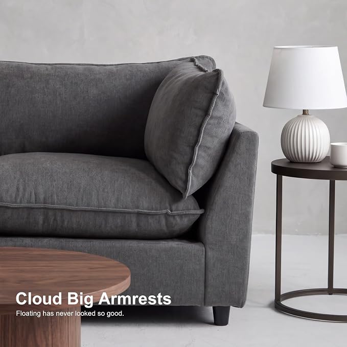 Iroomy Modular Sectional Sofa, Oversized Chenille Cloud Couch, Deep Comfy Seat, 2-Seater Sofas Couches for Living Room, Dark Grey, High Feet