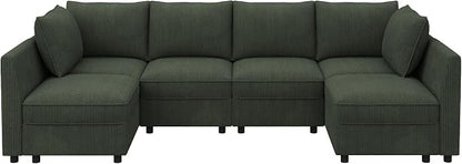 HONBAY Modular Sectional Sofa Couch with Storage, Modern U Shaped Sectional Sofa, Convertible Sectional Couch for Living Room - Green