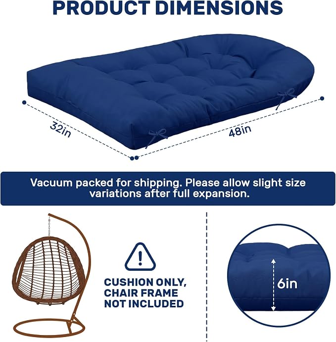 idee-home Egg Chair Cushion Replacement, Hanging Chair Cushion Outdoor | Cushions with Waterproof Cover for Wicker Patio Hammock Swing, Navy (Swing Not Included)