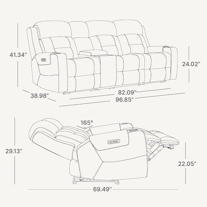 Watson & Whitely Genuine Leather Power Recliner Sofa, Lay Flat Reclining Sofa with Storage Console, Power Headrest & Cup Holders, 3 Seater Electric Reclining Couch for Living Room, Navy Blue