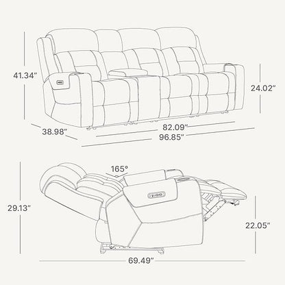 Watson & Whitely Genuine Leather Power Recliner Sofa, Lay Flat Reclining Sofa with Storage Console, Power Headrest & Cup Holders, 3 Seater Electric Reclining Couch for Living Room, Dark Brown