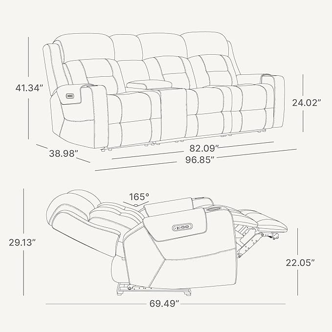 Watson & Whitely Genuine Leather Power Recliner Sofa, Lay Flat Reclining Sofa with Storage Console, Power Headrest & Cup Holders, 3 Seater Electric Reclining Couch for Living Room, Cream