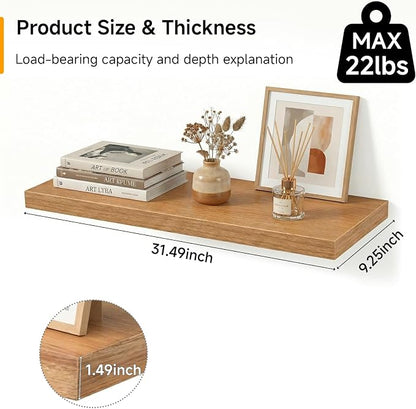 31.5in Floating Shelves for Wall, Wall Mounted Shelves for Decor Storage Set of 2, Floating Shelf for Bedroom, Bathroom, Living Room and Kitchen（Beech）