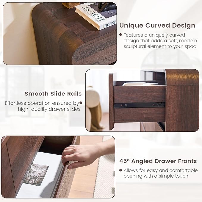 Standifurno Modern 8 Drawer Dresser, 47- Inch Wood Chest of Drawers with Large Storage, Walnut Dresser Closet for Bedroom, Living Room, Nursery.