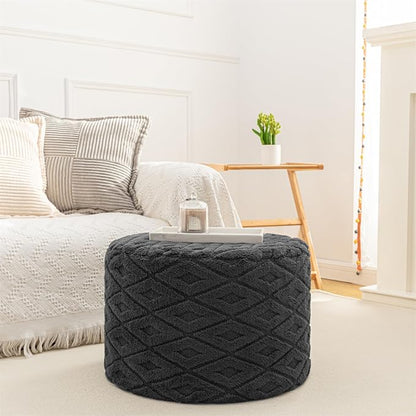 Round Pouf Ottoman 20 x 20 x 14 Inches Boho Poof Home Decor Floor Pouffe Ottoman Foot Rest for Couch Sofa Bean Bag Chairs Living Room Bedroom (Dark Gray)