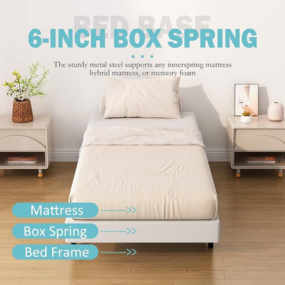 Upcanso Twin XL Box Spring Bed Base 6 Inch, Low Profile Metal Boxspring XL Twin with Fabric Cover, 2000 Lbs Max Weight Capacity Mattress Foundation, Noise-Free, Easy Assembly