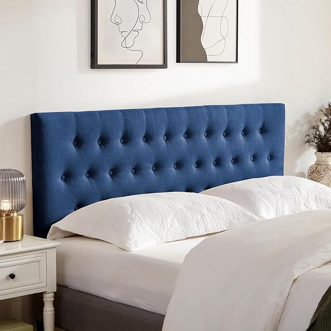 Tufted Upholstered Headboard Full Size, Adjustable Height 37- 51 in, Blue | Sturdy and Durable Solid Wood Full XL Headboard, Fabric Full Headboard Only, Modern Button Diamond Design Head Board