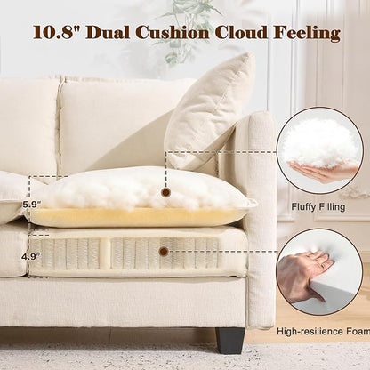 50'' L-Shape Loveseat Sofa with 22" Ottoman, 2 Seat Modern Cloud Couch with 2 Washable Pillows for Small Space Apartment Office Living Room Bedroom, Beige