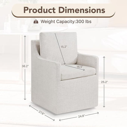 KISLOT Upholstered Dining Chairs Set of 1, Modern Dining Room Chairs with Casters & Washable Cover, Rolling Accent Chair with Hidden Storage for Kitchen, Farmhouse, Living Room, Linen Fabric, 1 Box