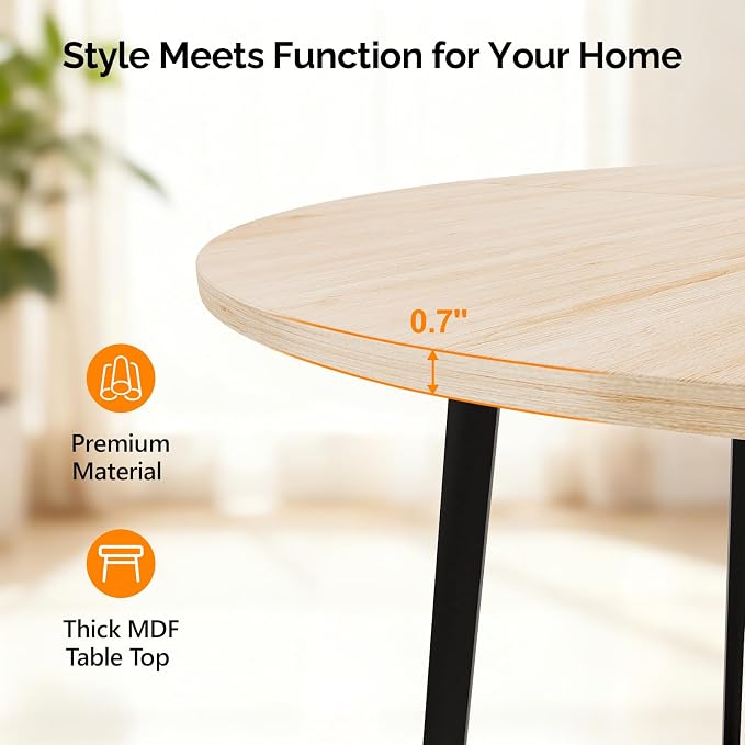 VINGLI Round Dining Table for 2-4, 35in Modern Dining Room Table with Cross Leg, Light Oak Wooden Kitchen Table, Space-Saving, Small Space Circle Dinette for Home, Kitchen, Apartment