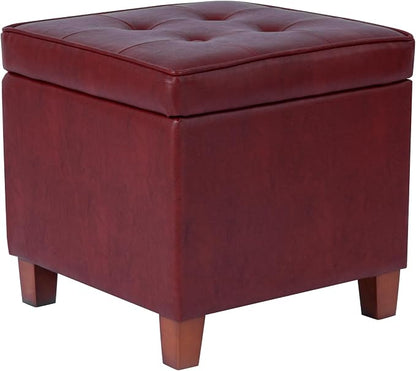 HomePop 18" Leatherette Tufted Square Storage Ottoman - Red