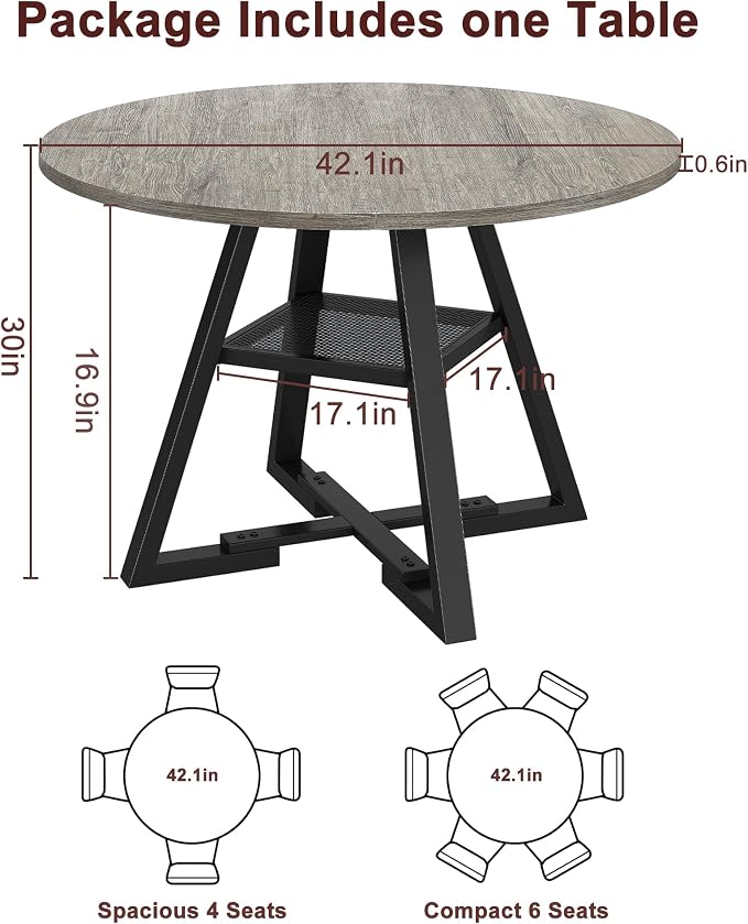 Jocoevol Round Dining Table for 4,Kitchen Dining Room Circle Dinner Pedestal Table,Space Saving Wood Kitchen & Dining Room Furniture, 42In,Grey
