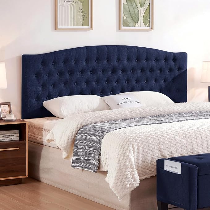 24KF Upholstered Tufted Button Linen Wall Mounted Headboard,Comfortable Fashional Headboard King/CA King Size, 6055-K-Navy Blue