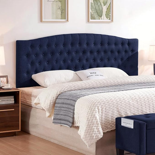 24KF Upholstered Tufted Button Linen Wall Mounted Headboard,Comfortable Fashional Headboard King/CA King Size, 6055-K-Navy Blue