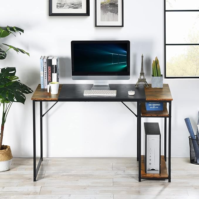 FurnitureR Computer Desk with Shelves for Small Spaces Simple Home Office Desk Study Writing Office Table Laptop PC Writing Desks (Brown, 47.2 Inch)