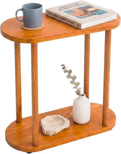Oval Solid Wood Narrow Side Table, Slim End Table, Small Coffee Table (Chestnut, XLarge)