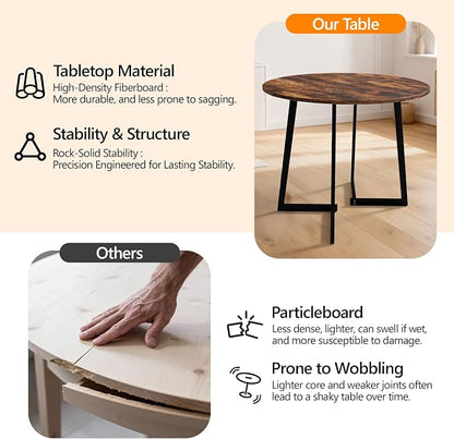 VINGLI Round Dining Table for 2-4, 35in Modern Dining Room Table with Cross Leg, Rustic Brown Wooden Kitchen Table, Space-Saving, Small Space Circle Dinette for Home, Kitchen, Apartment