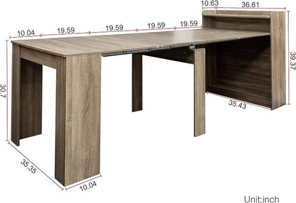 Extendable Dining Table for 10, 95” Transformer Dining Room Table, Folding Console to Dining Table, Modern Space Saving Furniture Gray
